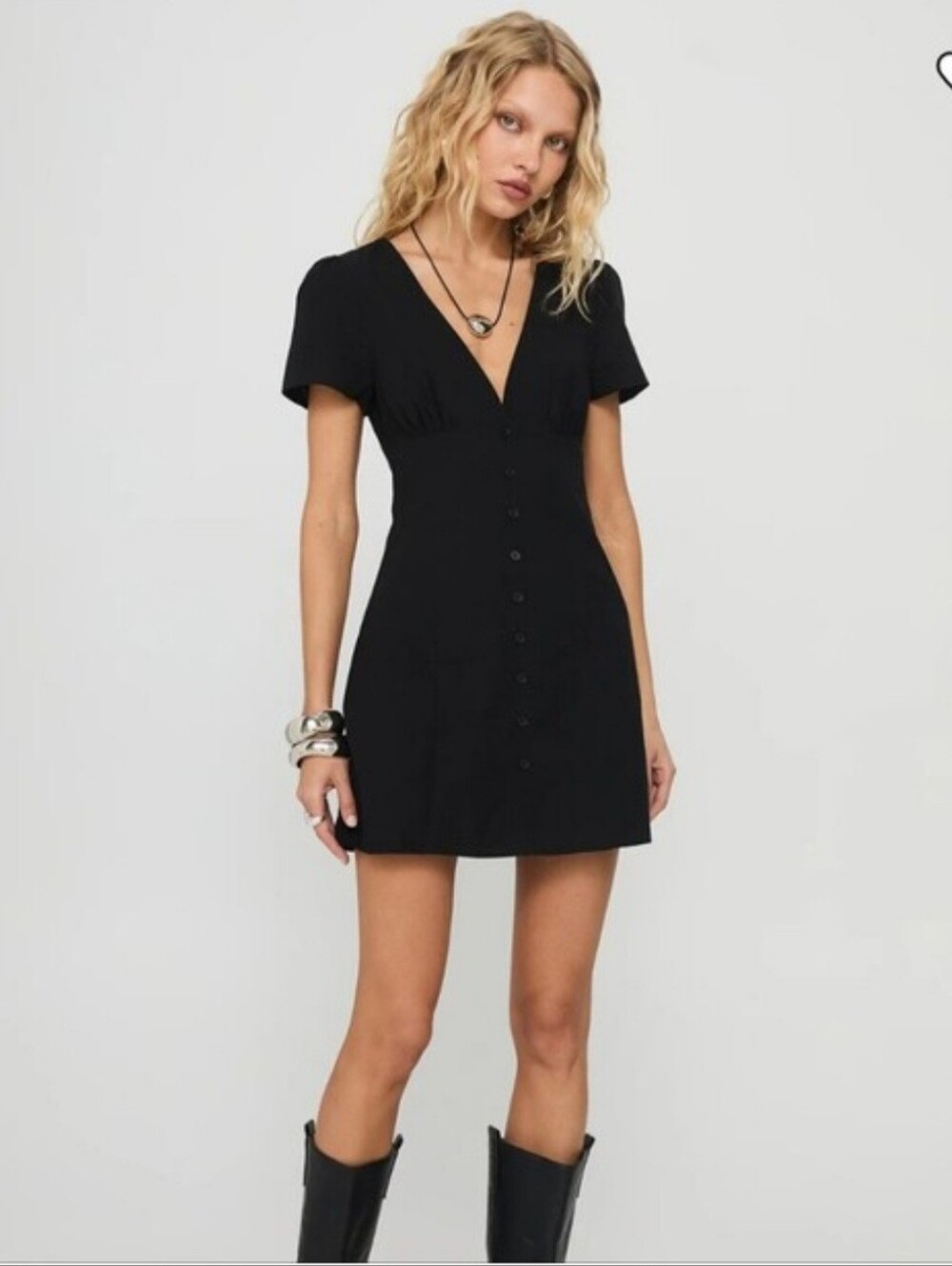 NWT Princess Polly Black V-Neck Button Mini Dress Size 4